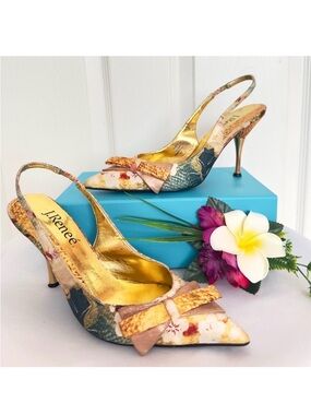 J. RENEE ~ Multicolor Point Toe Slingbacks w/Gold 4” Heels size 7